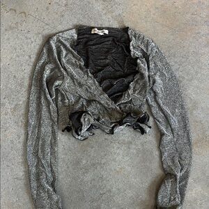 Metallic Long Sleeve Wrap Top